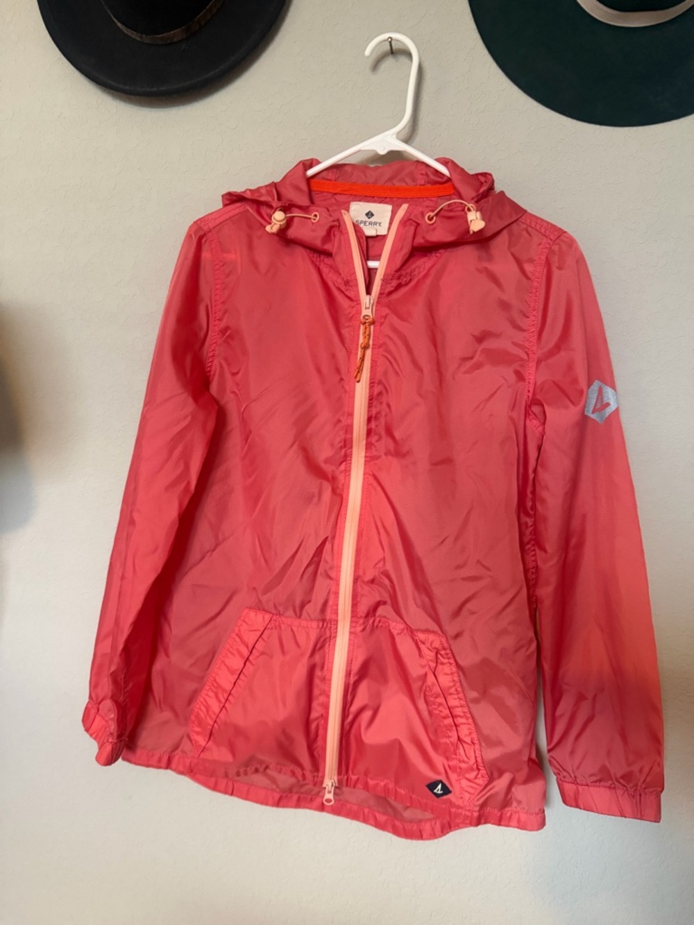 Sperry Coral Pink Hooded Kids' Rain Jacket